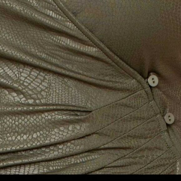 Impressive V Neck Python Foil fleece Knee length Dress Olive Green sz 1x2x3x - Picture 5 of 7